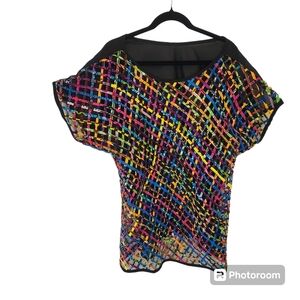 Multi colored blouse or coverup for a swim suit.  Measures as a XXL.